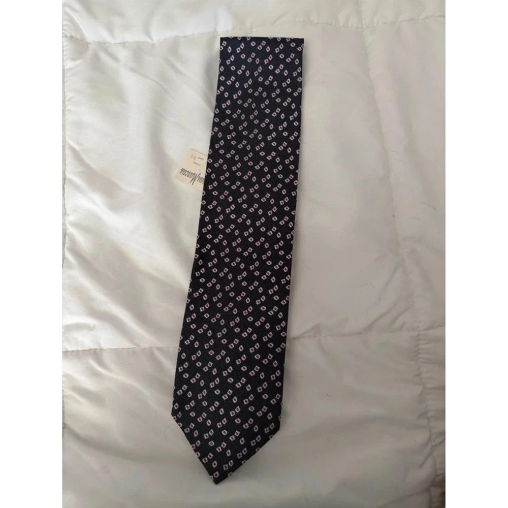 Charvet Place Vendome Mens Silk Tie Navy Blue Red Geometric Diamond France NWT